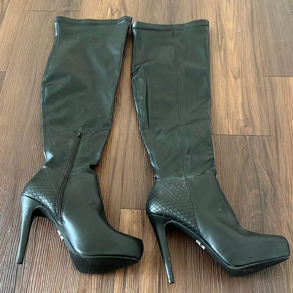 Jennifer Lopez Womens OTK Stiletto Boots Belle Black Faux Leather Size 8.5